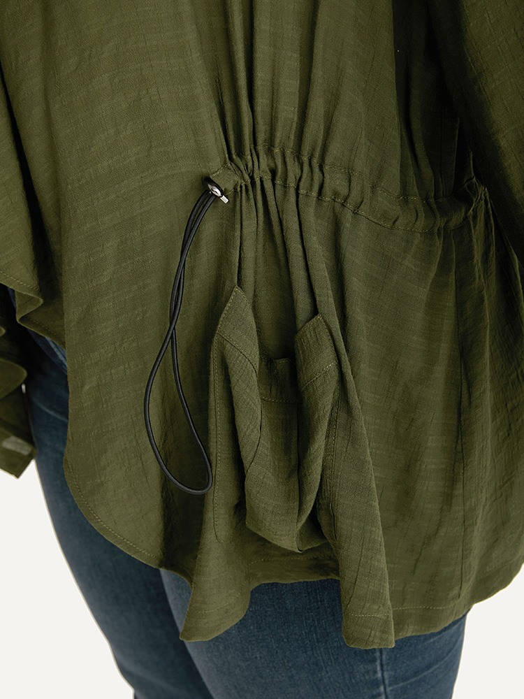 Plus Size Supersoft Essentials Plain Pocket Asymmetrical Drawstring Coat Women ArmyGreen Plain Pocket Dailywear Jackets BloomChic 22-24/3X 