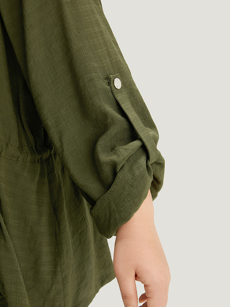 Plus Size Supersoft Essentials Plain Pocket Asymmetrical Drawstring Coat Women ArmyGreen Plain Pocket Dailywear Jackets BloomChic 22-24/3X 