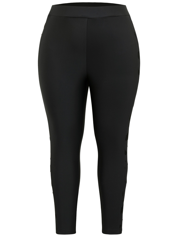 Plus Size Halloween Plain Texture Patchwork Elastic Waist Skinny Leggings Women Black Elegant High stretch Skinny High Rise Festival-Halloween Leggings BloomChic 14-16/1X 