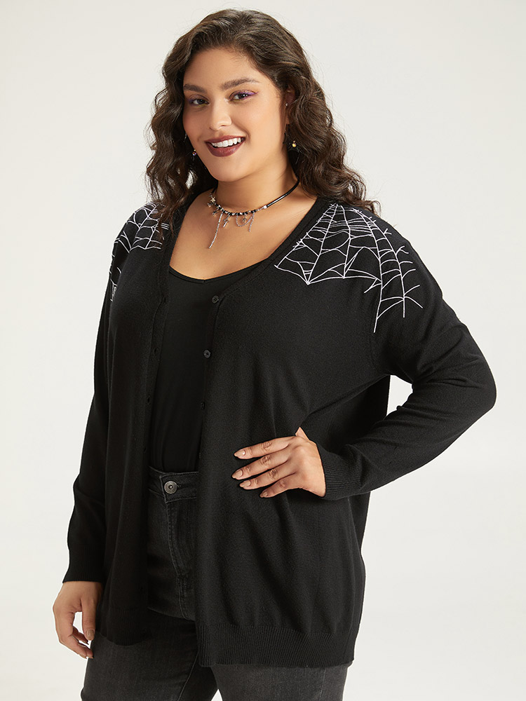 Cardigans | Supersoft Essentials Halloween Spider Web Button Through Cardigan | BloomChic 