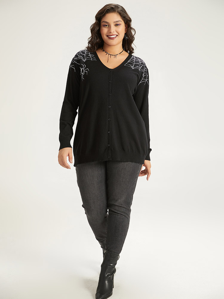 Cardigans | Supersoft Essentials Halloween Spider Web Button Through Cardigan | BloomChic 