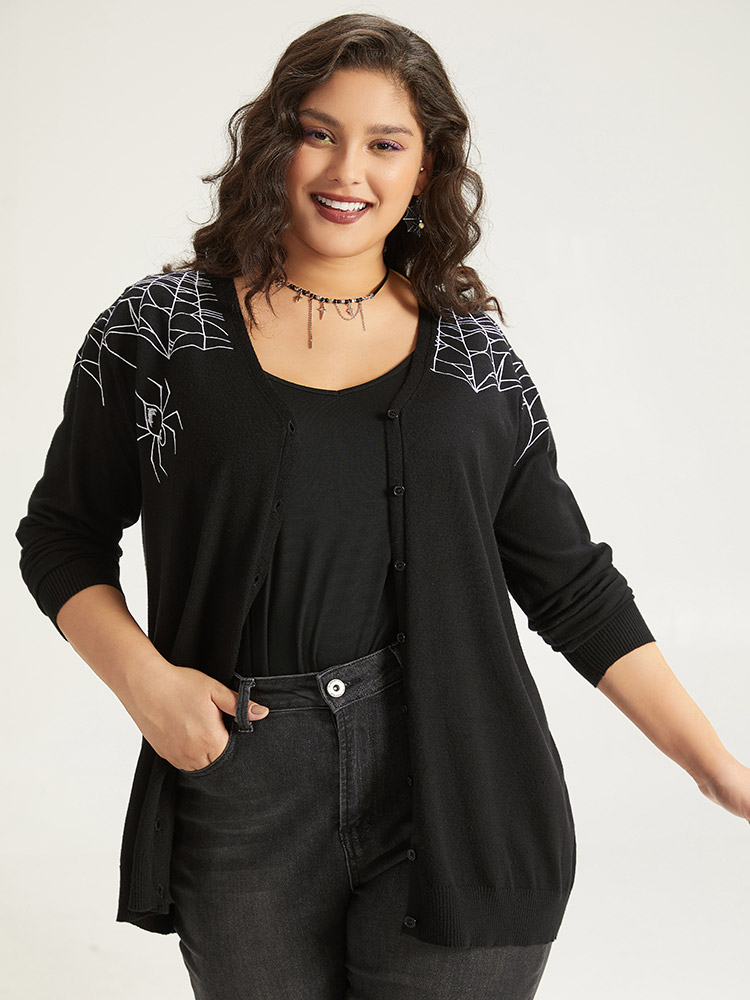 Cardigans | Supersoft Essentials Halloween Spider Web Button Through Cardigan | BloomChic 