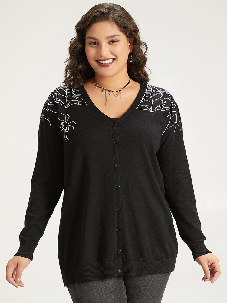 Cardigans | Supersoft Essentials Halloween Spider Web Button Through Cardigan | BloomChic 
