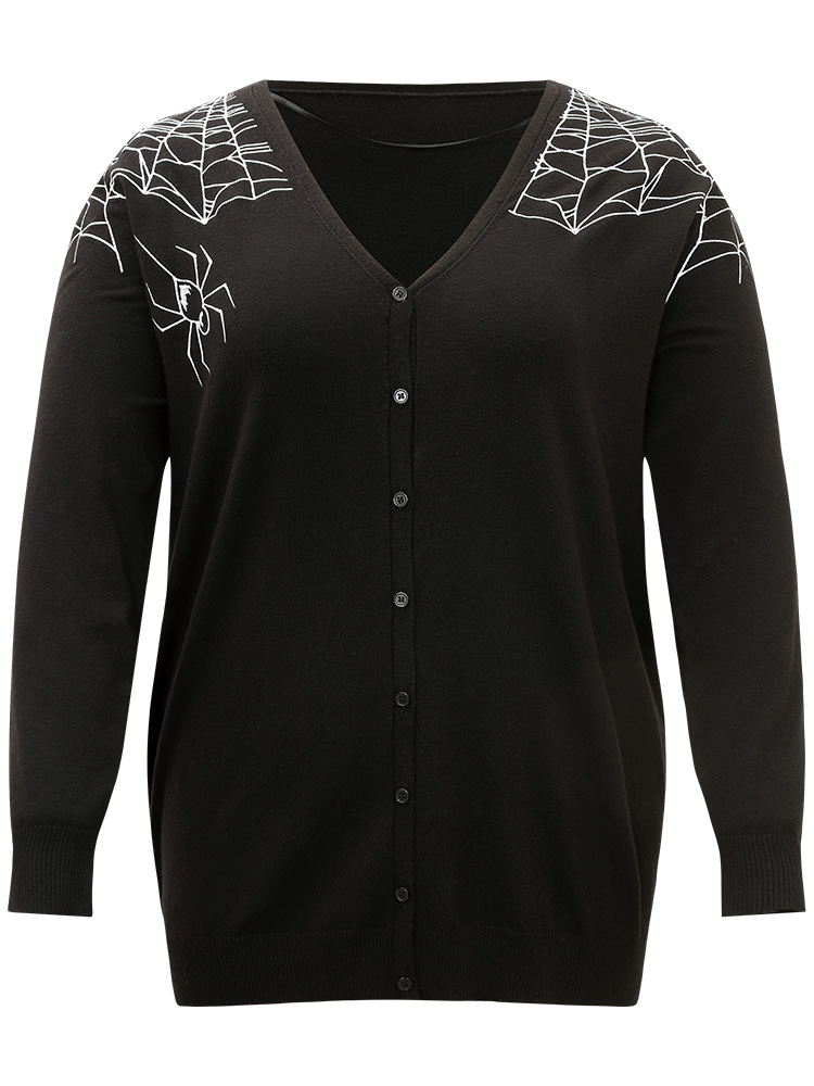 

Plus Size Supersoft Essentials Halloween Spider Web Button Through Cardigan Black Women Casual Loose Long Sleeve Dailywear Cardigans BloomChic