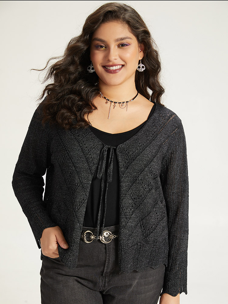 Cardigans | Supersoft Essentials Halloween Plain Hollow Out Ties Open Front Cardigan | BloomChic 