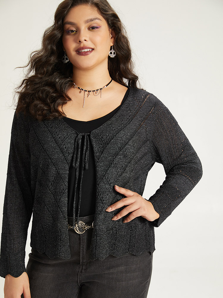 Cardigans | Supersoft Essentials Halloween Plain Hollow Out Ties Open Front Cardigan | BloomChic 