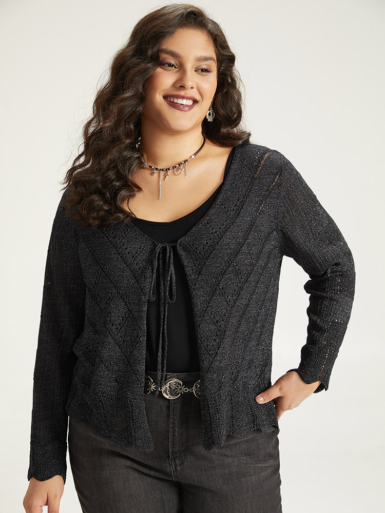 Cardigans | Supersoft Essentials Halloween Plain Hollow Out Ties Open Front Cardigan | BloomChic 