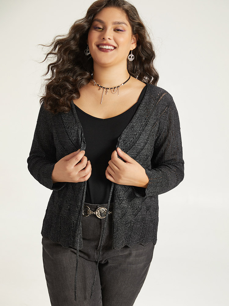 Cardigans | Supersoft Essentials Halloween Plain Hollow Out Ties Open Front Cardigan | BloomChic 