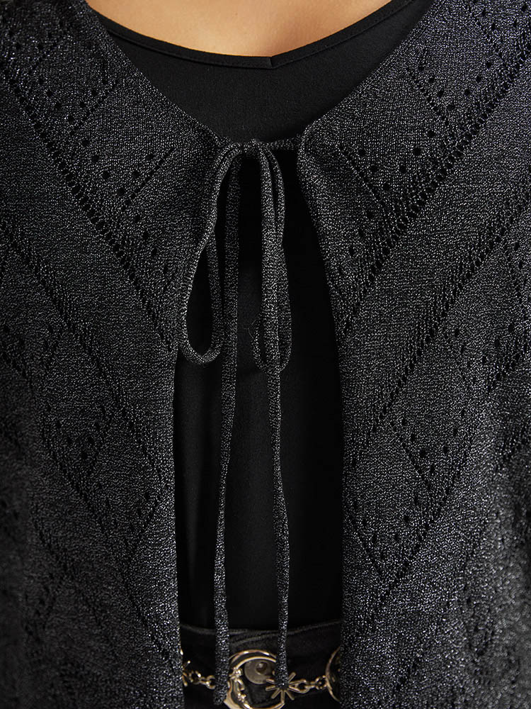 Cardigans | Supersoft Essentials Halloween Plain Hollow Out Ties Open Front Cardigan | BloomChic 