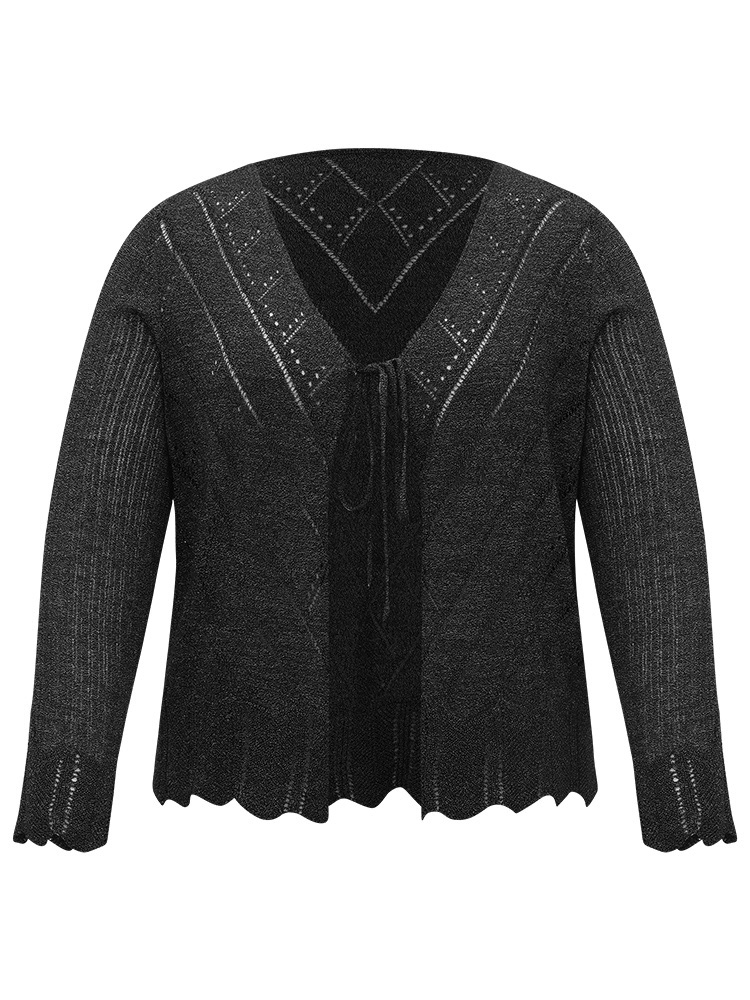 Cardigans | Supersoft Essentials Halloween Plain Hollow Out Ties Open Front Cardigan | BloomChic 