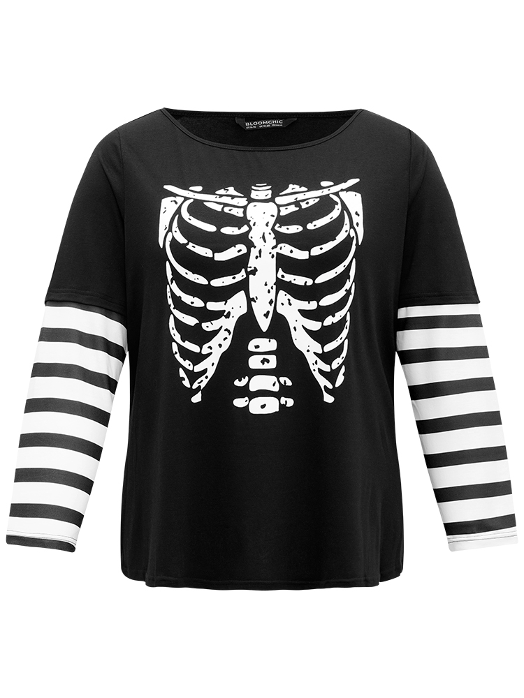 Plus Size Women Festival-Halloween Halloween Printed Regular Sleeve Long Sleeve Round Neck Casual T-shirts BloomChic 