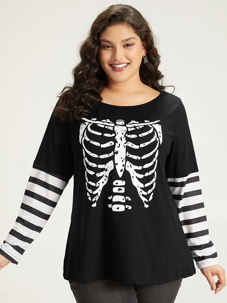 Plus Size Women Festival-Halloween Halloween Printed Regular Sleeve Long Sleeve Round Neck Casual T-shirts BloomChic 