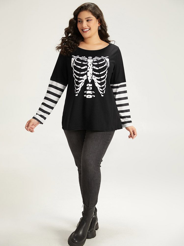 Plus Size Women Festival-Halloween Halloween Printed Regular Sleeve Long Sleeve Round Neck Casual T-shirts BloomChic 