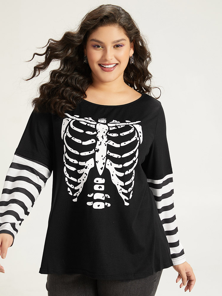 Plus Size Women Festival-Halloween Halloween Printed Regular Sleeve Long Sleeve Round Neck Casual T-shirts BloomChic 