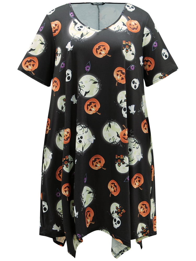 Loungewear | Halloween Graphic Round Neck Sleep Midi Dress | BloomChic 
