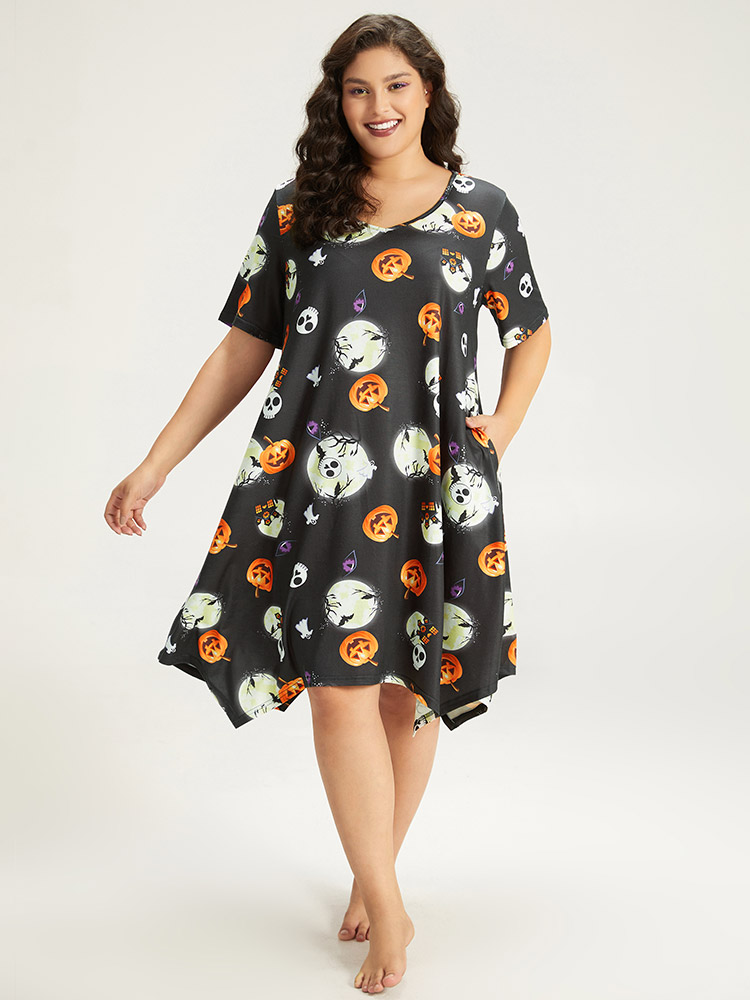 Loungewear | Halloween Graphic Round Neck Sleep Midi Dress | BloomChic 