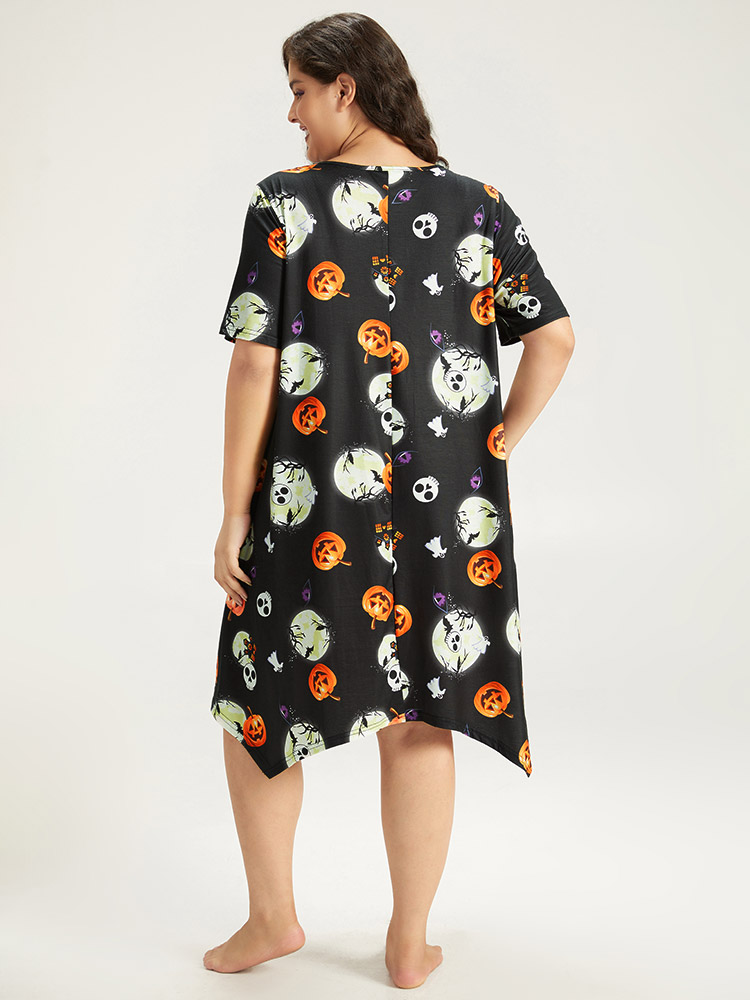 Loungewear | Halloween Graphic Round Neck Sleep Midi Dress | BloomChic 