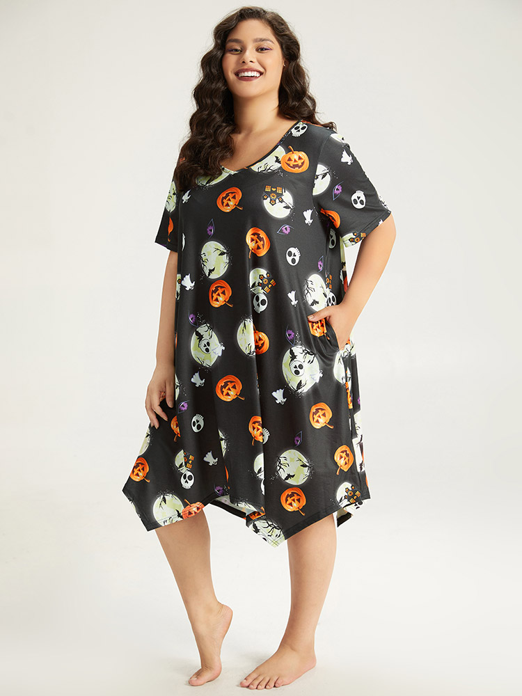 Loungewear | Halloween Graphic Round Neck Sleep Midi Dress | BloomChic 