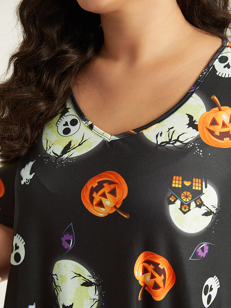 Loungewear | Halloween Graphic Round Neck Sleep Midi Dress | BloomChic 
