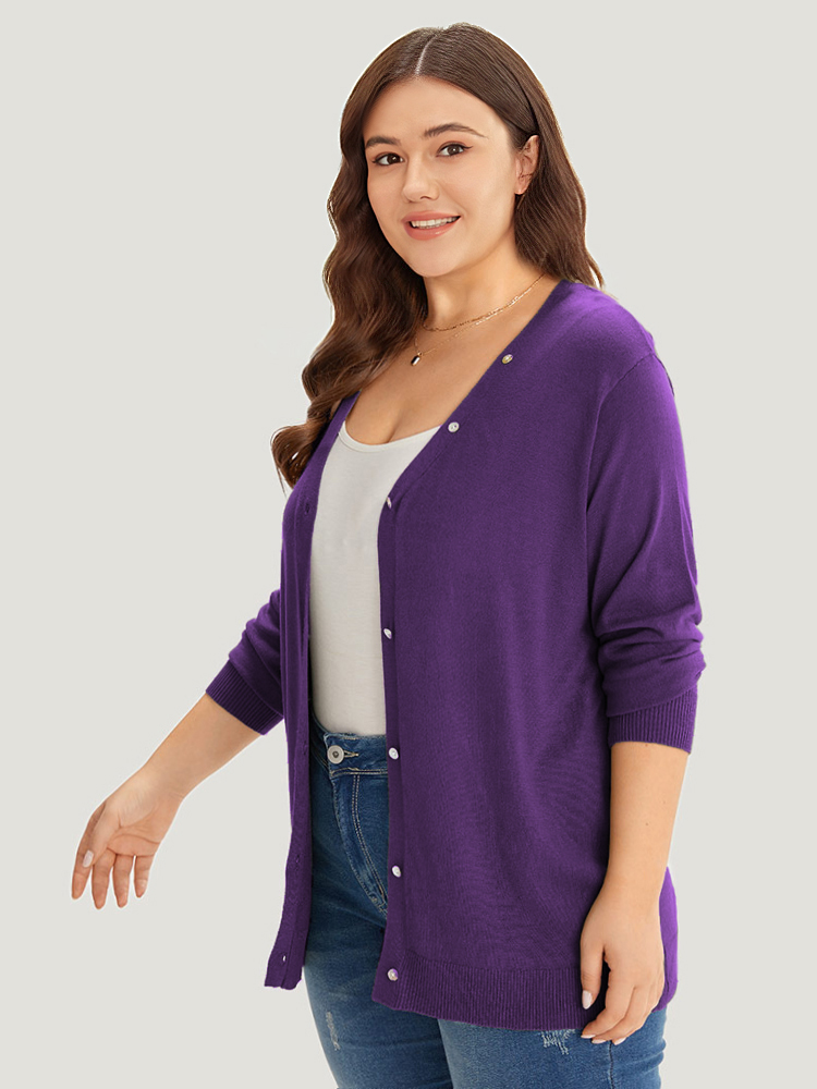 

Plus Size Supersoft Essentials Plain Button Detail Very Stretchy Cardigan Blackcurrant Women Casual Loose Long Sleeve Everyday Cardigans BloomChic