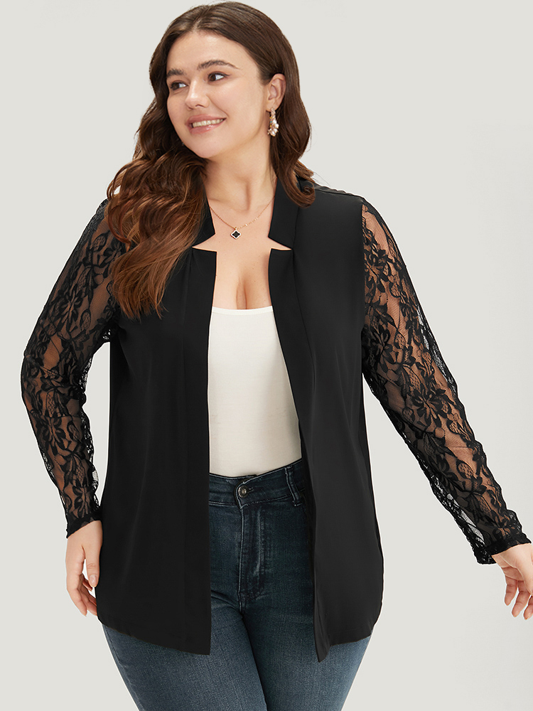 Plus Size Women Dailywear Plain Plain Regular Sleeve Long Sleeve Open Front Casual Blazers BloomChic 