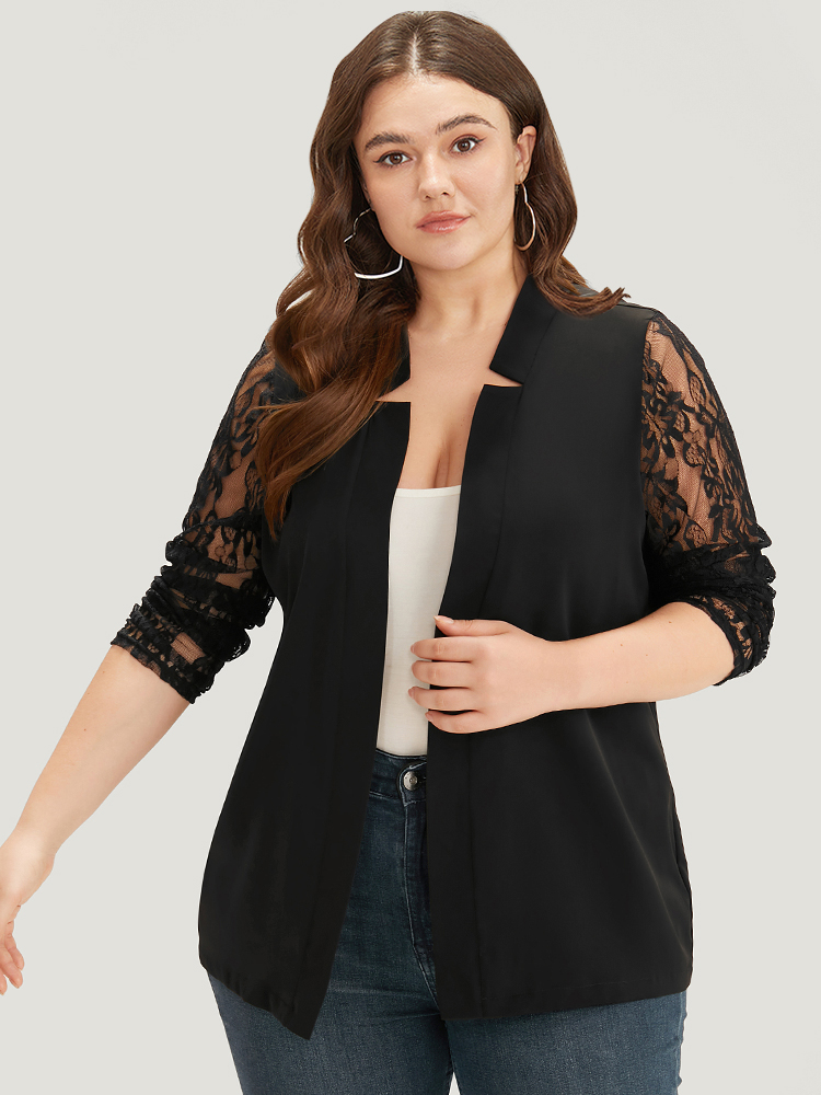 Plus Size Women Dailywear Plain Plain Regular Sleeve Long Sleeve Open Front Casual Blazers BloomChic 