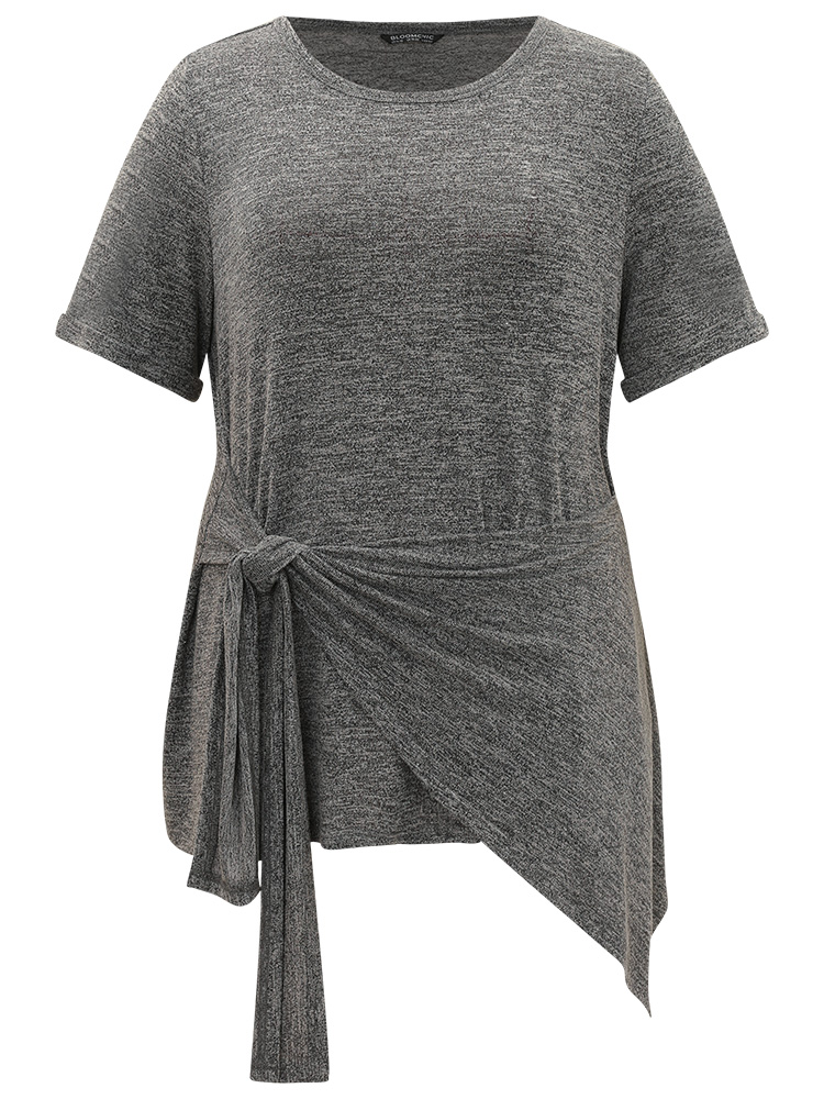 

Plain Bowknot Front Heather T-shirt, Dimgray