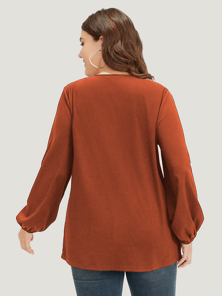 Plus Size Floral Patchwork Crew Neck Raglan Sleeve Sweatshirt Women Chocolate Elegant Elastic cuffs Round Neck Dailywear Sweatshirts BloomChic 14-16/1X 