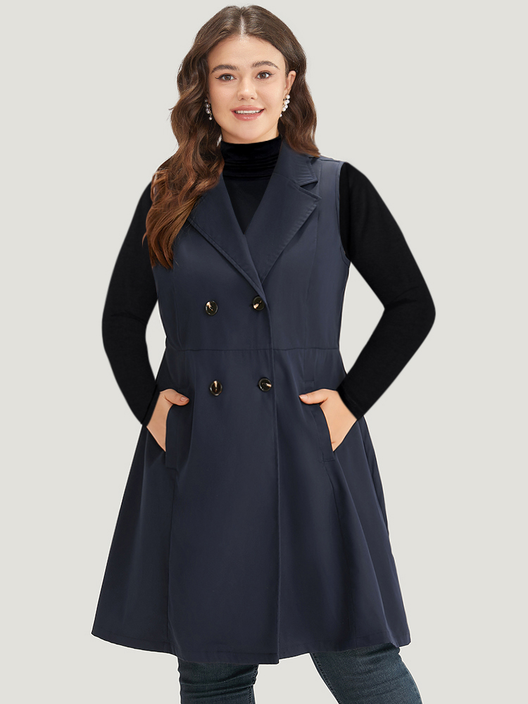 

Plus Size Plain Pocket Button Through Suit Collar Coat Women DarkBlue Casual Plain Ladies Dailywear Winter Coats BloomChic