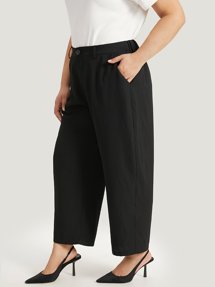 Plus Size Women Work Plain Plain High Rise Pocket Office Pants BloomChic 