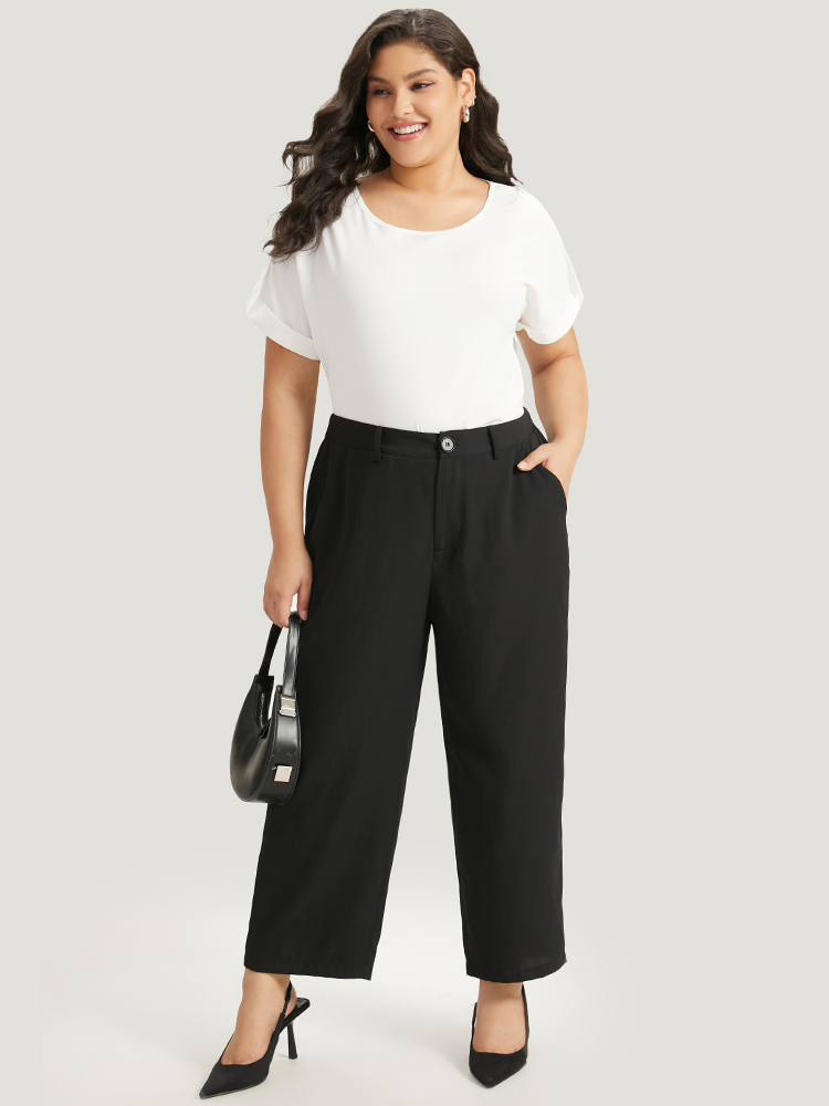 Plus Size Women Work Plain Plain High Rise Pocket Office Pants BloomChic 