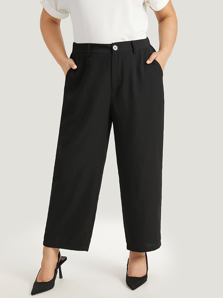 Plus Size Women Work Plain Plain High Rise Pocket Office Pants BloomChic 