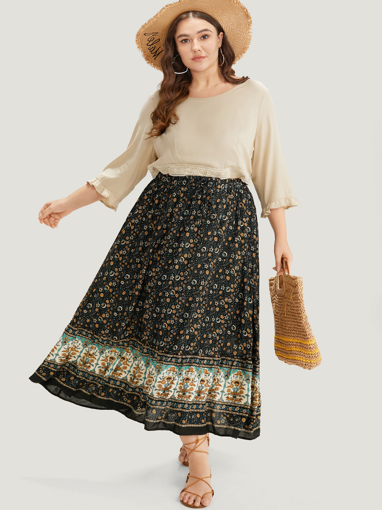 

Boho Print Woven Skirt, Black