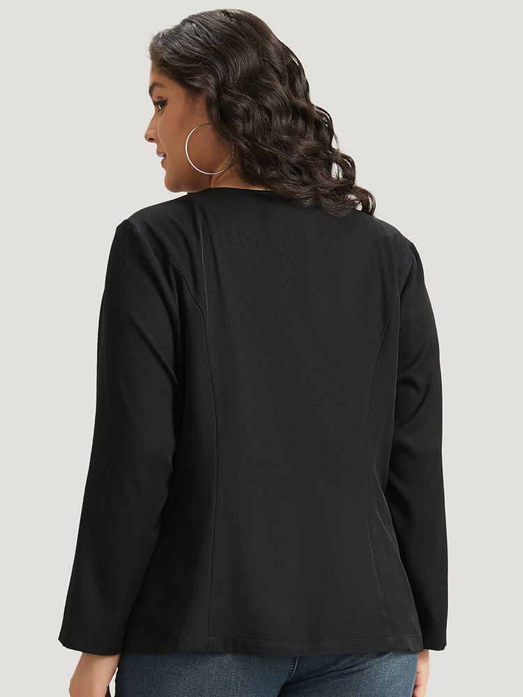 

Plus Size Solid Zipper Open Front Blazer Women Black Plain Dailywear Jackets BloomChic