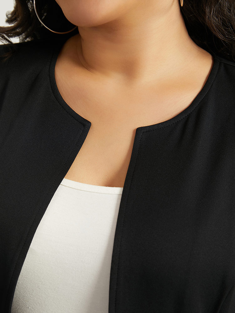 Plus Size Solid Zipper Open Front Blazer Women Black Plain Dailywear Jackets BloomChic 12/L 