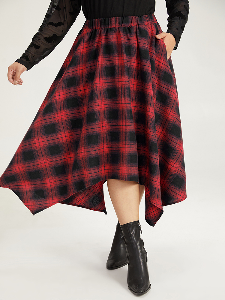 

Halloween Plaid Pocket Hanky Hem Woven Skirt, Raspberry