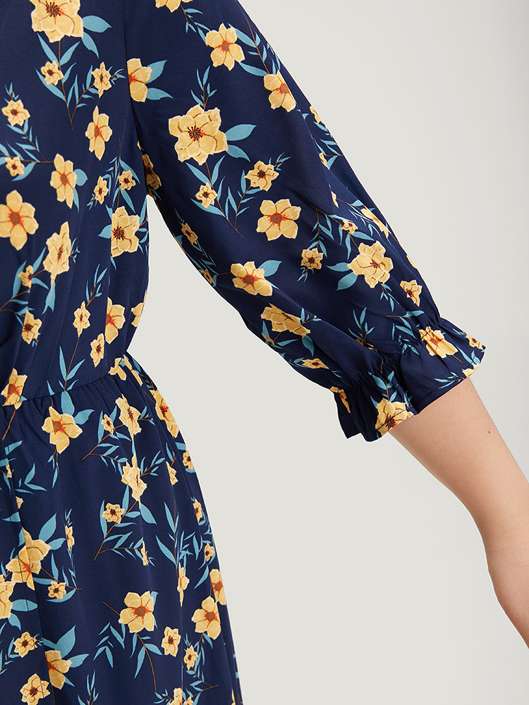 Plus Size Indigo Floral Print Pocket V Neck Wrap Split Hem Jumpsuit Women Elegant Half Sleeve V-neck Dailywear Loose Jumpsuits BloomChic 14-16/1X 