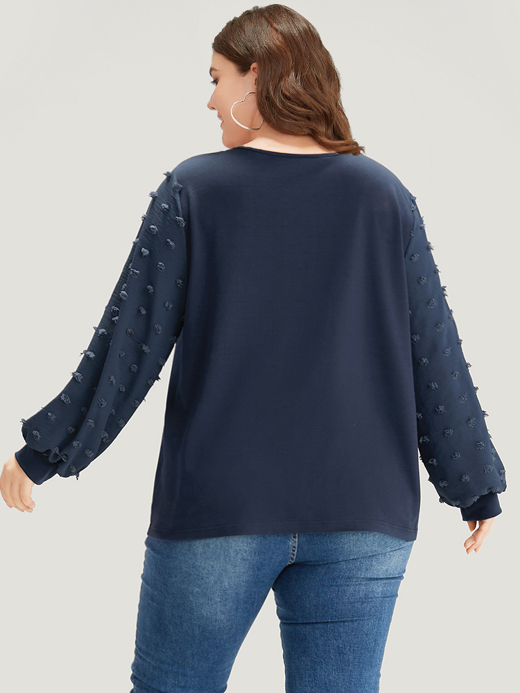 Plus Size Solid V Neck Patchwork Elastic Cuffs Sweatshirt Women Blue Elegant Elastic cuffs V-neck Dailywear Sweatshirts BloomChic 18-20/2X 