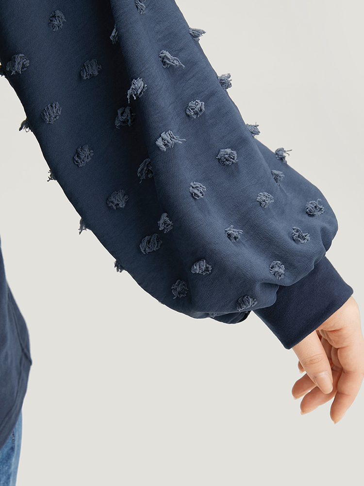 Plus Size Solid V Neck Patchwork Elastic Cuffs Sweatshirt Women Blue Elegant Elastic cuffs V-neck Dailywear Sweatshirts BloomChic 18-20/2X 