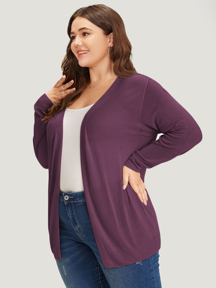 

Plus Size Supersoft Essentials Solid Open Front Loose Cardigan Mauve Women Casual Loose Long Sleeve Everyday Cardigans BloomChic