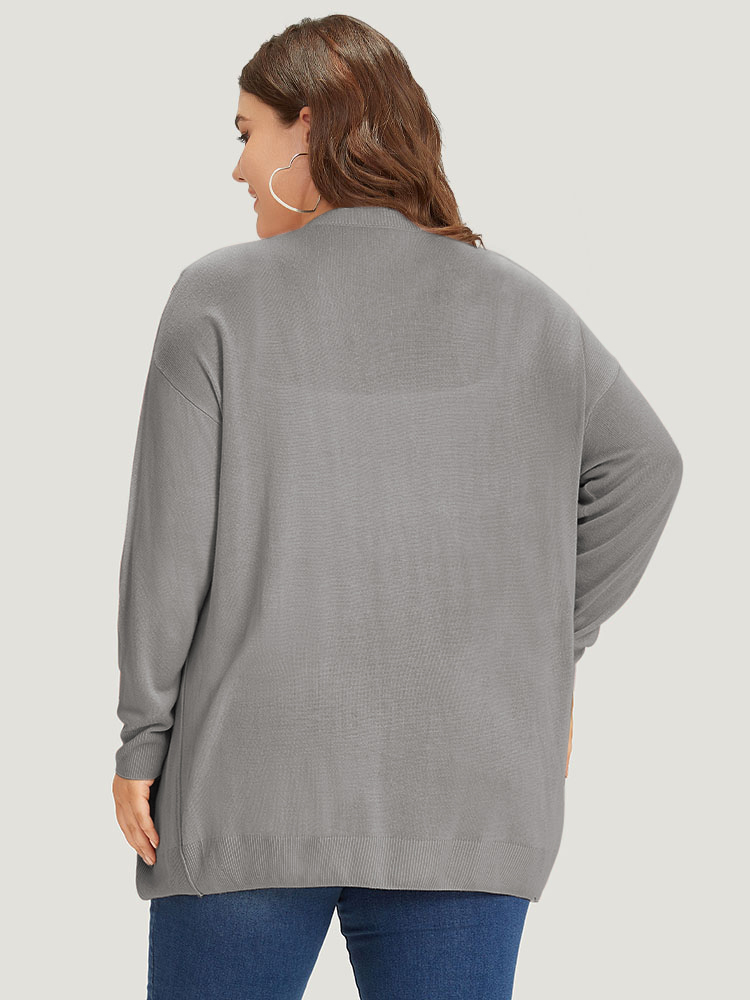 Plus Size Supersoft Essentials Solid Open Front Loose Cardigan DarkGray Women Casual Loose Long Sleeve Everyday Cardigans BloomChic 18-20/2X 