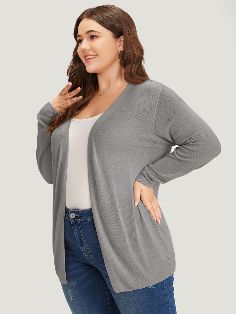 

Plus Size Supersoft Essentials Solid Open Front Loose Cardigan DarkGray Women Casual Loose Long Sleeve Everyday Cardigans BloomChic