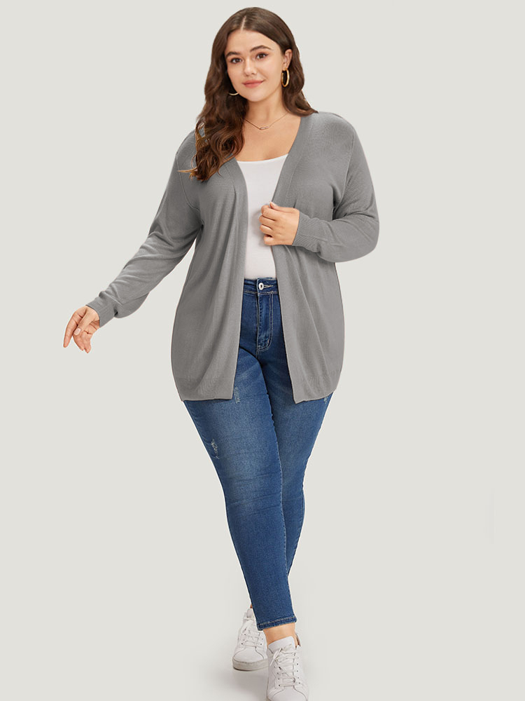 Plus Size Supersoft Essentials Solid Open Front Loose Cardigan DarkGray Women Casual Loose Long Sleeve Everyday Cardigans BloomChic 18-20/2X 