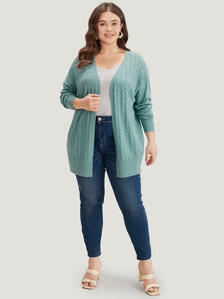 

Plus Size Supersoft Essentials Geometric Eyelet Open Front Cardigan Emerald Women Casual Loose Long Sleeve Dailywear Cardigans BloomChic