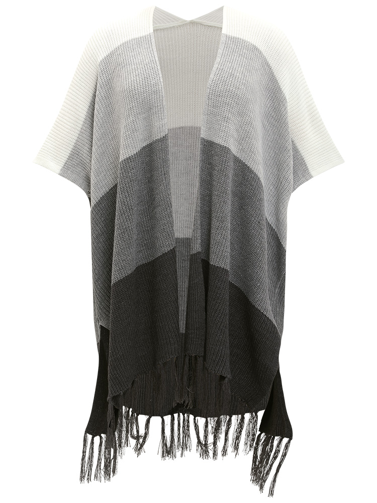 Plus Size Cardigans | Colorblock Fringe Trim Batwing Sleeve Split Side Cardigan | BloomChic 