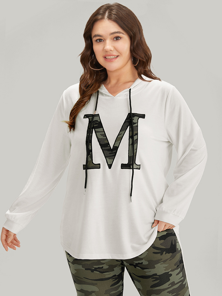 

Letter Camo Hooded Drawstring T-shirt, White