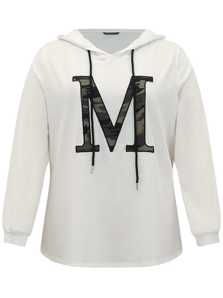 

Letter Camo Hooded Drawstring T-shirt, White