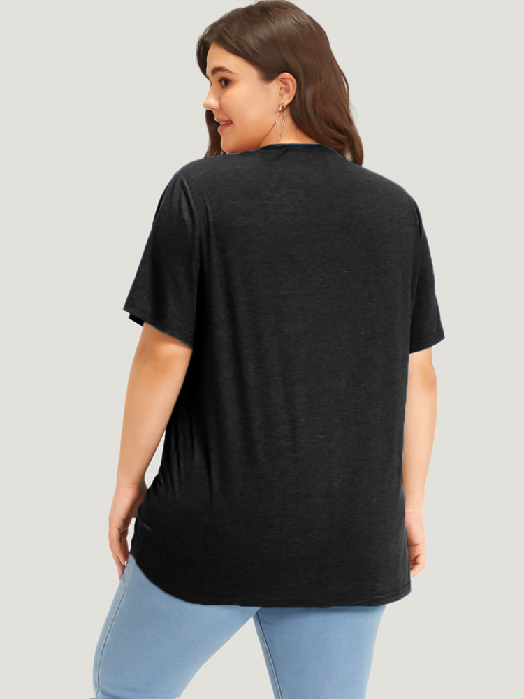 Plus Size Women Dailywear Letter Plain Regular Sleeve Short sleeve Round Neck Casual T-shirts BloomChic 