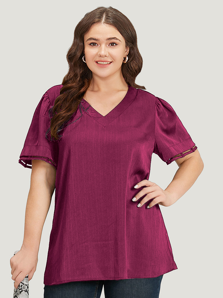 Plus Size Women Work Plain Plain Regular Sleeve Short sleeve V-neck Office Blouses BloomChic 