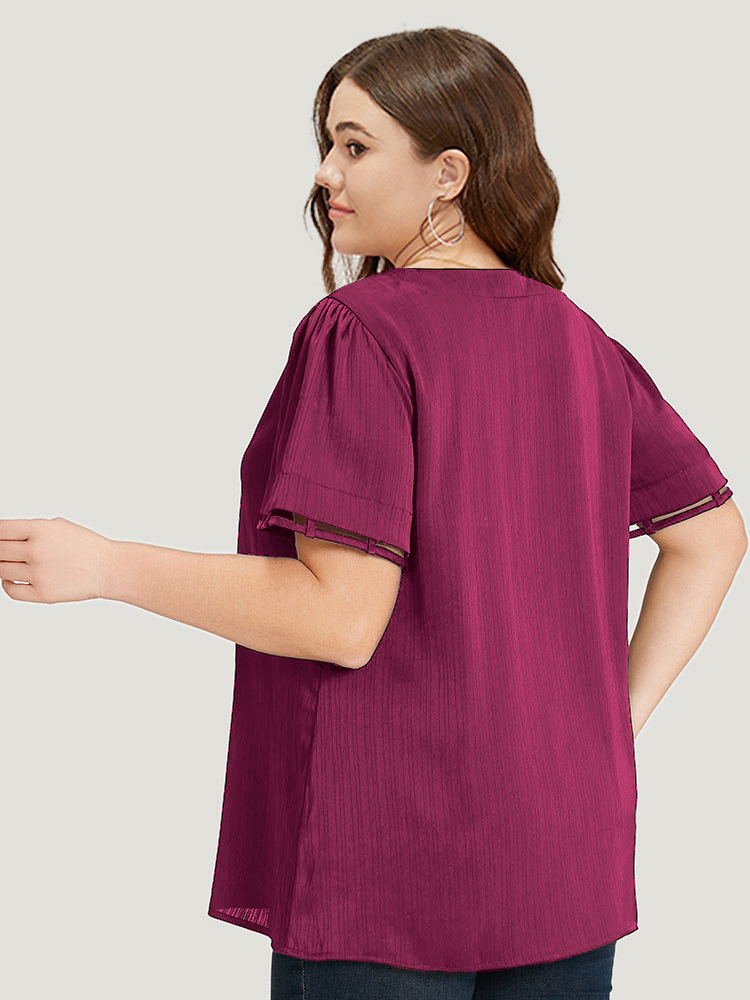 Plus Size Women Work Plain Plain Regular Sleeve Short sleeve V-neck Office Blouses BloomChic 
